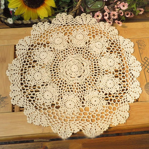 Damanni round 16-inch crochet lace tablecloth adds delicate charm to dining space