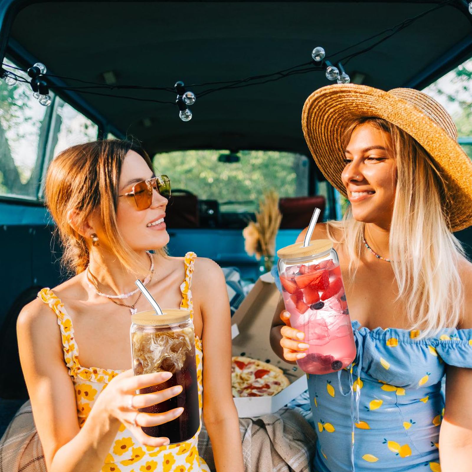 DAMCONME bamboo lids protect against dust and spills while sipping.