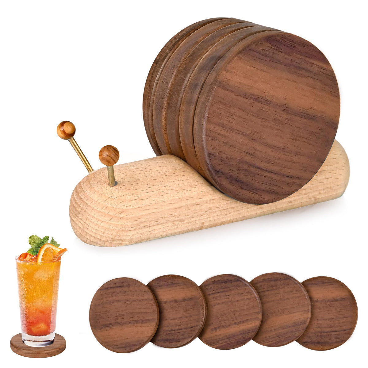 Damuzhi snail coaster storage neatly organizes coasters on a table.