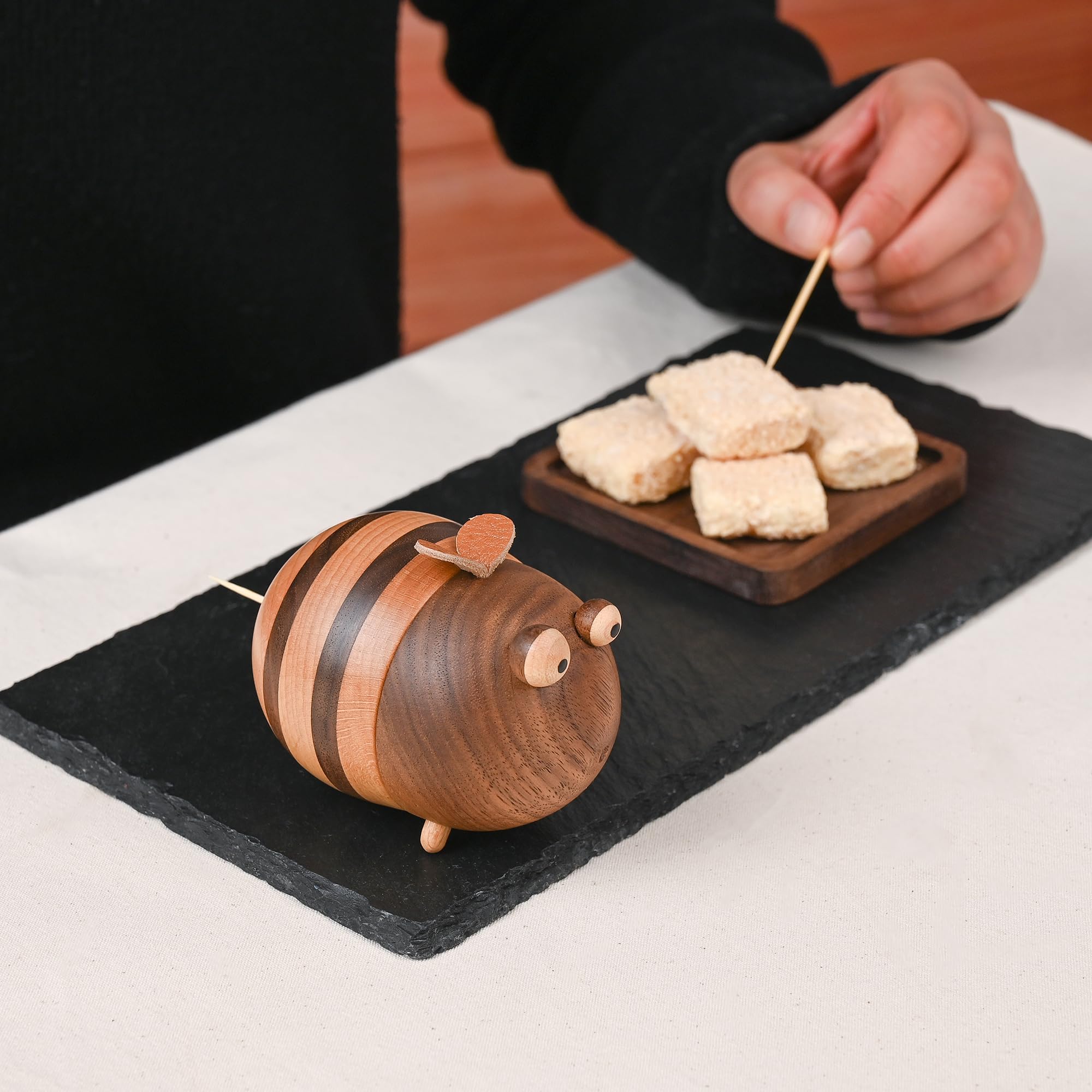 Damuzhi toothpicks in Bee Toothpick Holder Dispenser ready for table use.