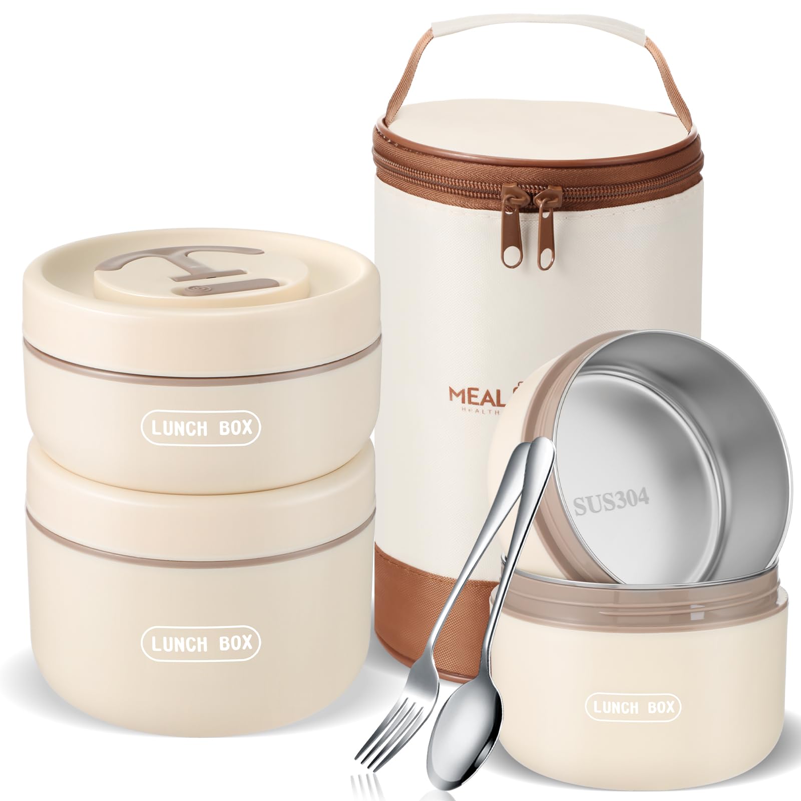 Dandat 3-pcs lunch set with beige main pack keeps meals organized on the go.