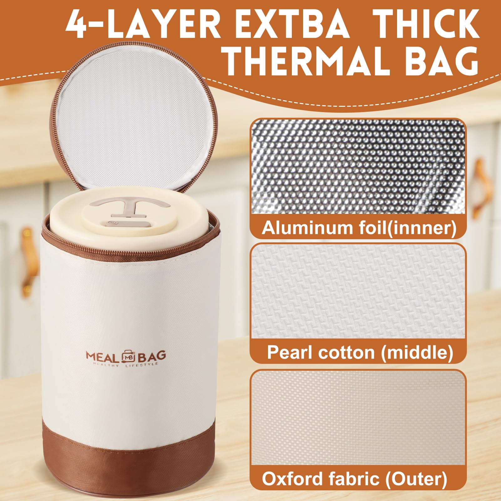 Dandat insulated lunch bag beige for reliable heat retention during the day.