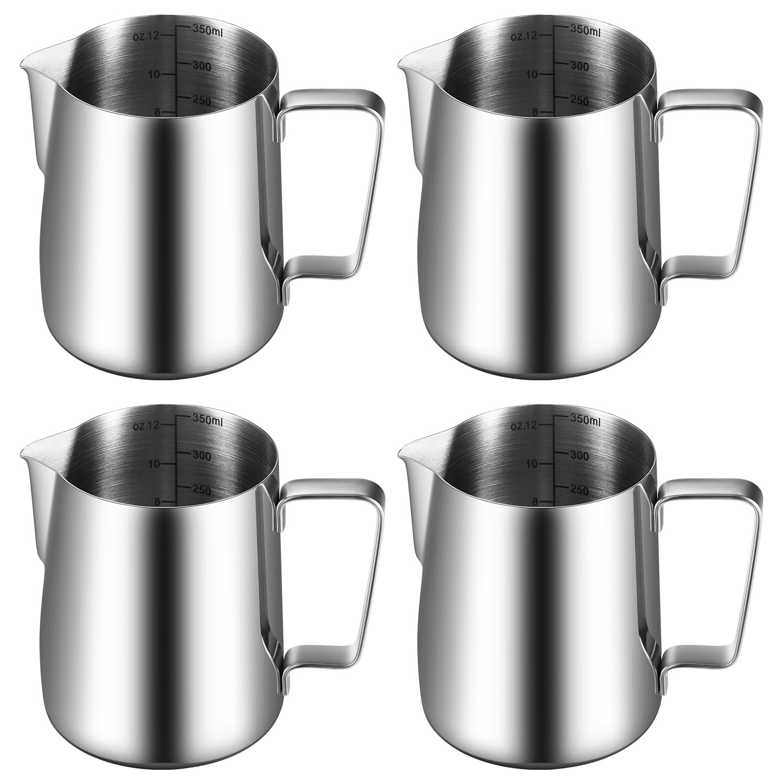 Dandat milk frothing pitcher set with built-in scale for precise measurements.