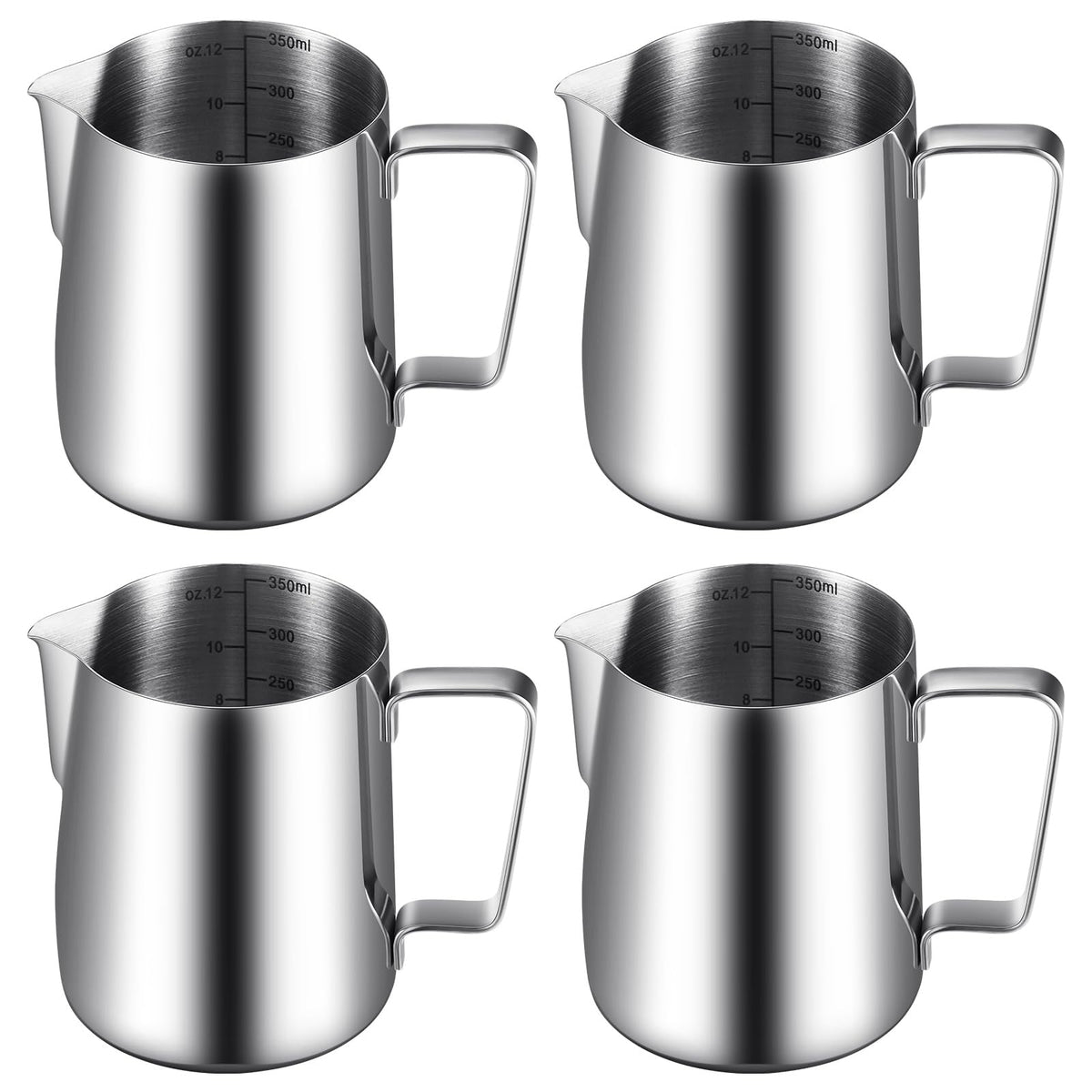 Dandat milk frothing pitcher set with built-in scale for precise measurements.