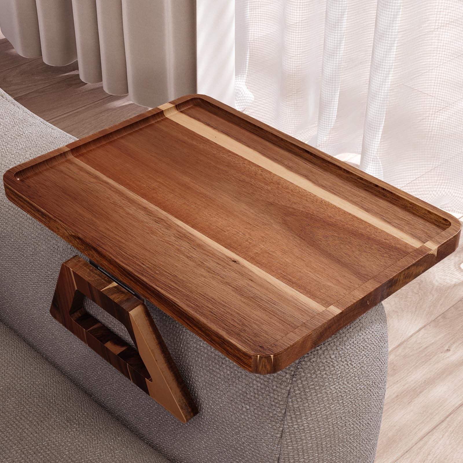 Danfoxer Acacia wood couch arm tray folding mode for flexible living room use