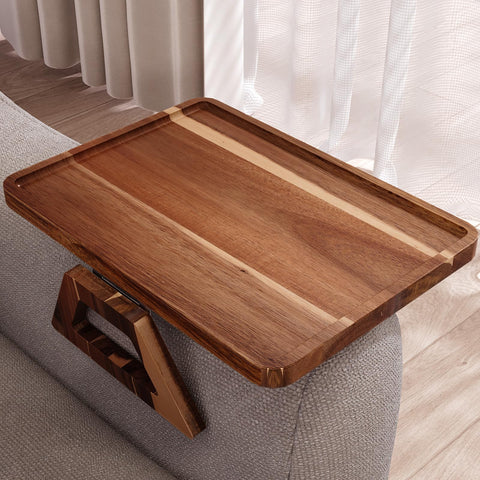 Danfoxer Acacia wood couch arm tray folding mode for flexible living room use