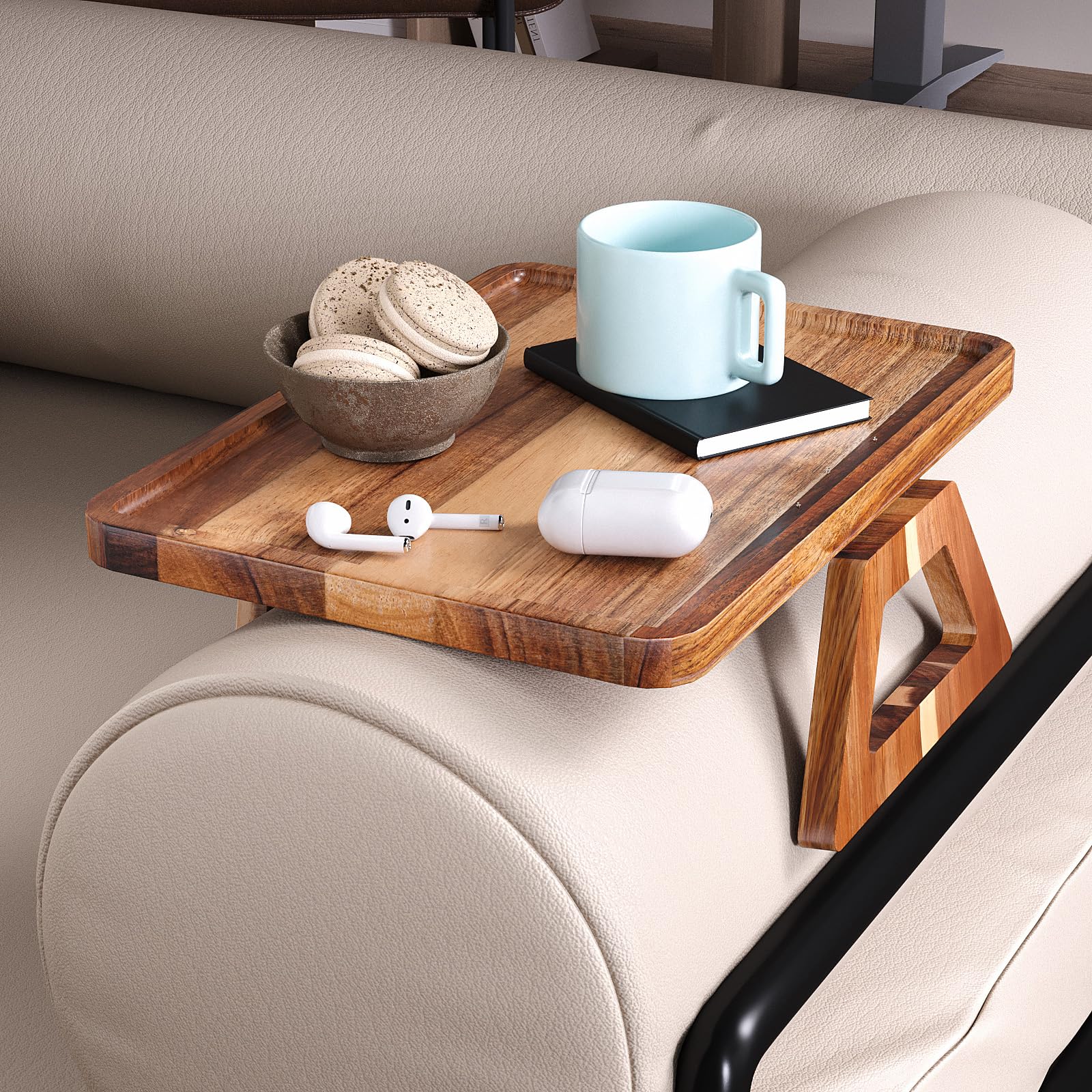 Danfoxer Acacia wood arm tray highlighting natural grain and refined style