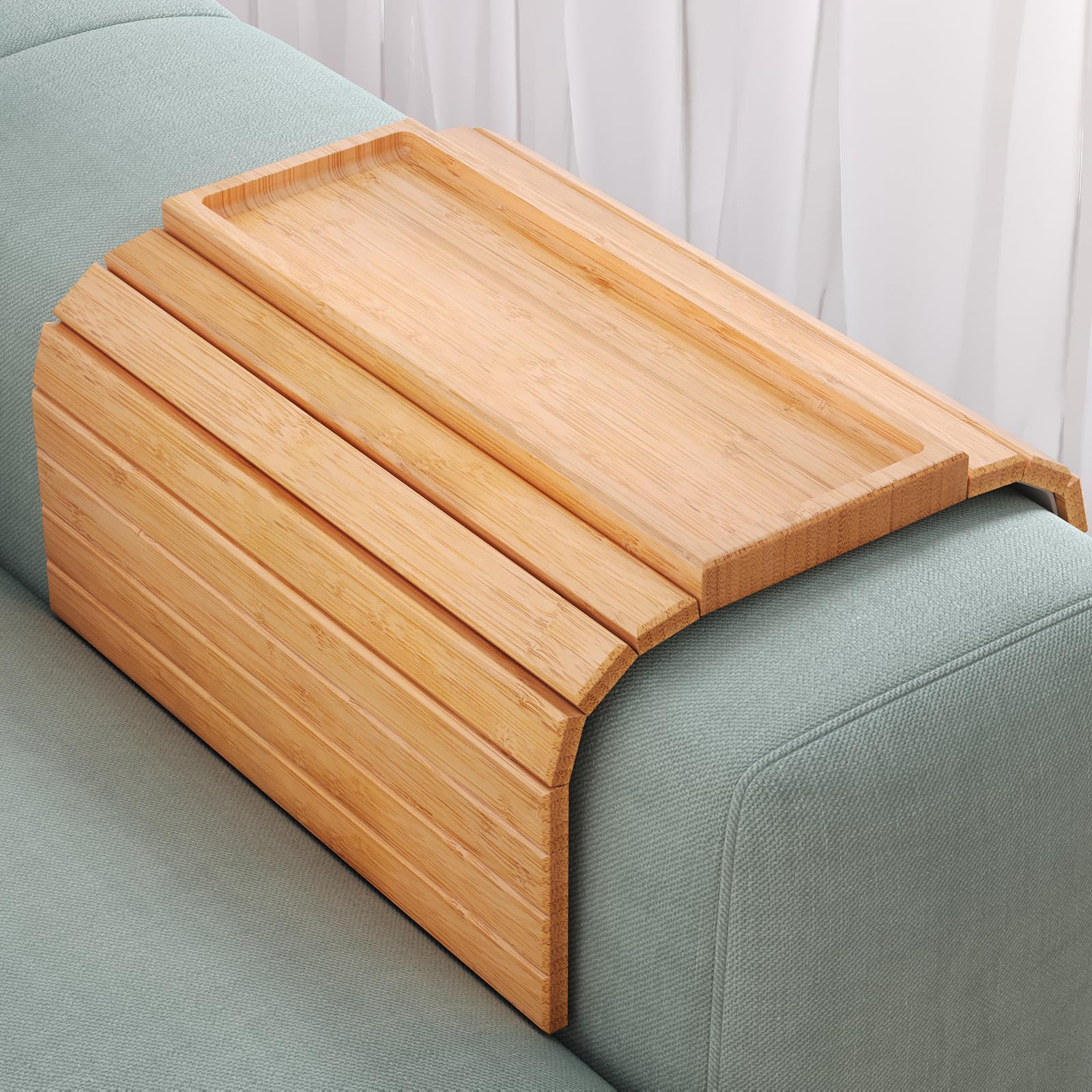 Danfoxer bamboo sofa arm tray with folding structure for space-saving use