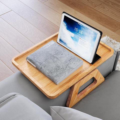 Danfoxer Bamboo Sofa Tray sturdy structure holds drinks and snacks