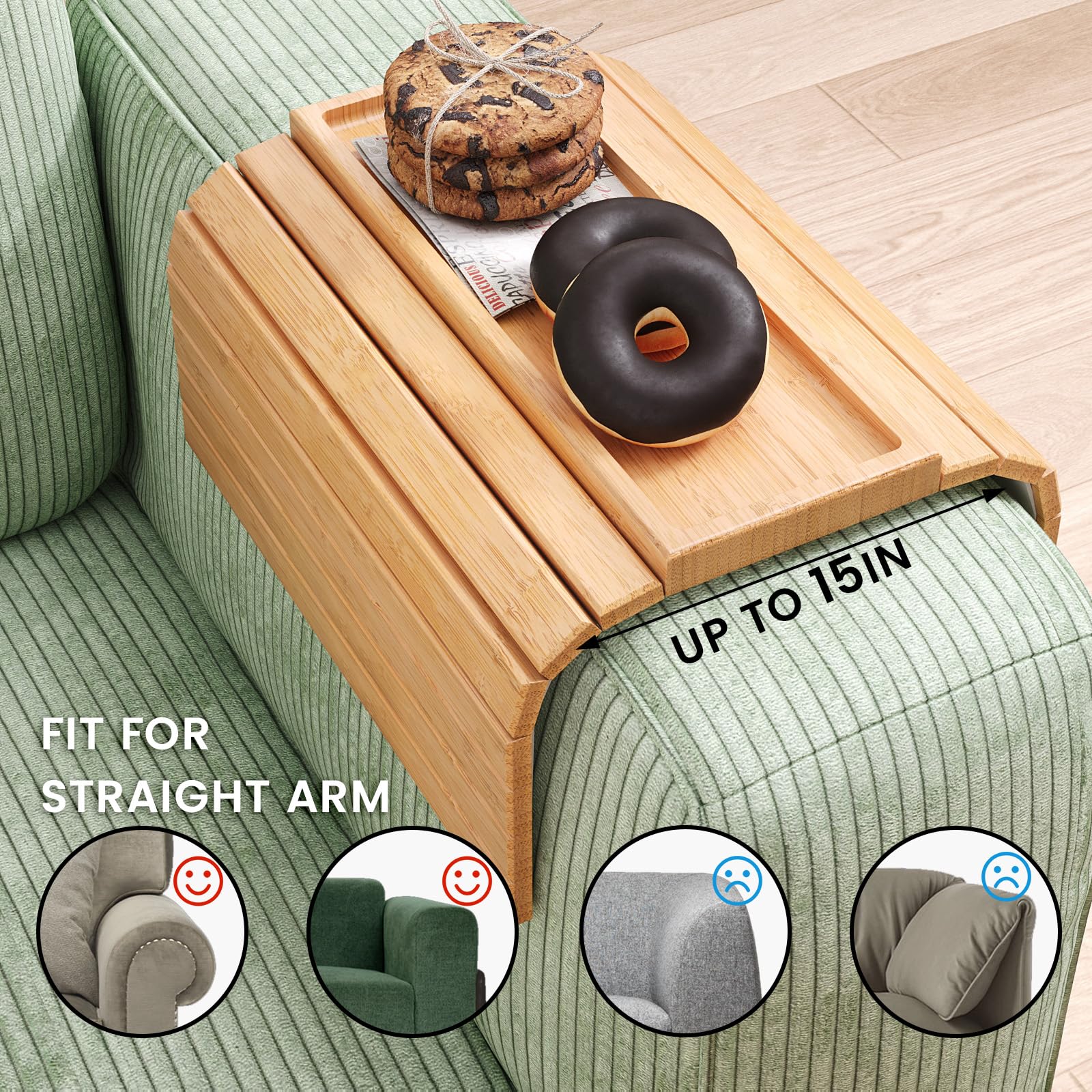 Danfoxer bamboo tray features non-slip base for stable placement