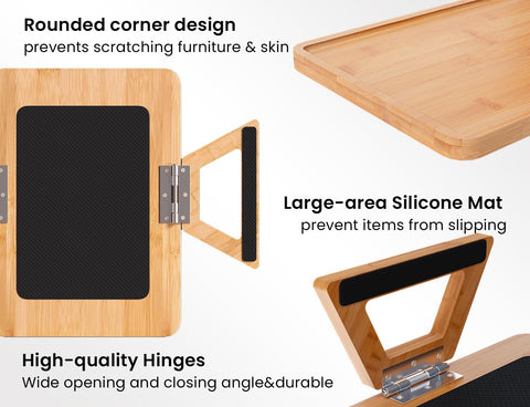 Danfoxer clip-on tray attaches securely to various sofa arms.