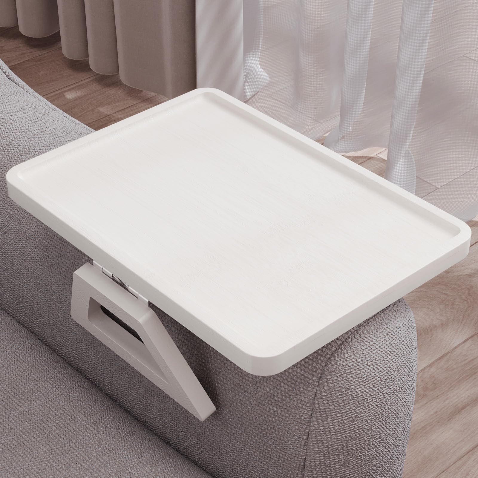 Danfoxer couch arm tray adjustable fit keeps drinks and remotes within reach.