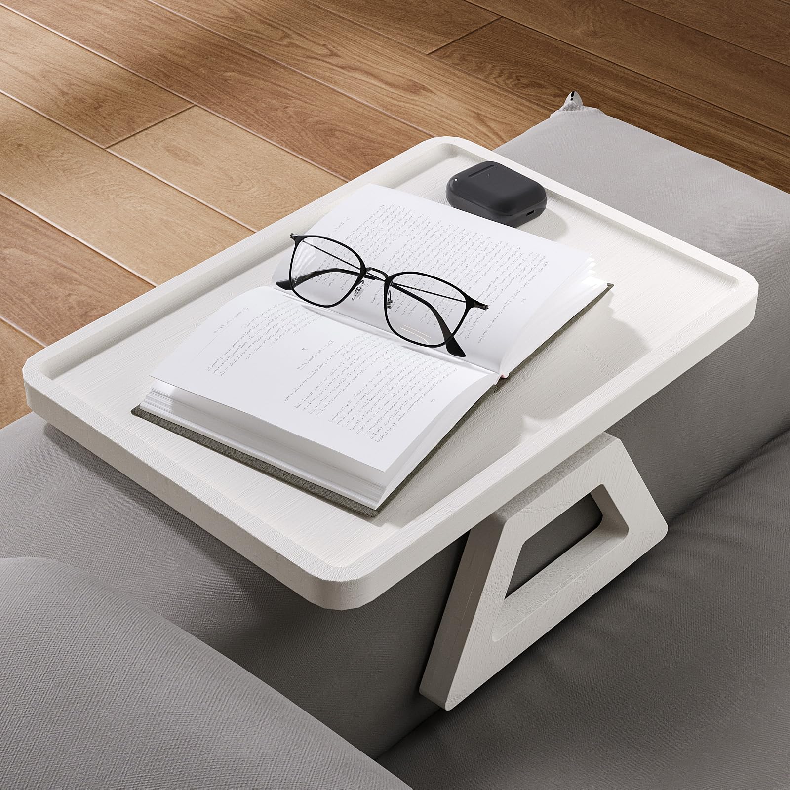 Danfoxer bamboo tray with non-slip pads prevents spills on sofa cushions.