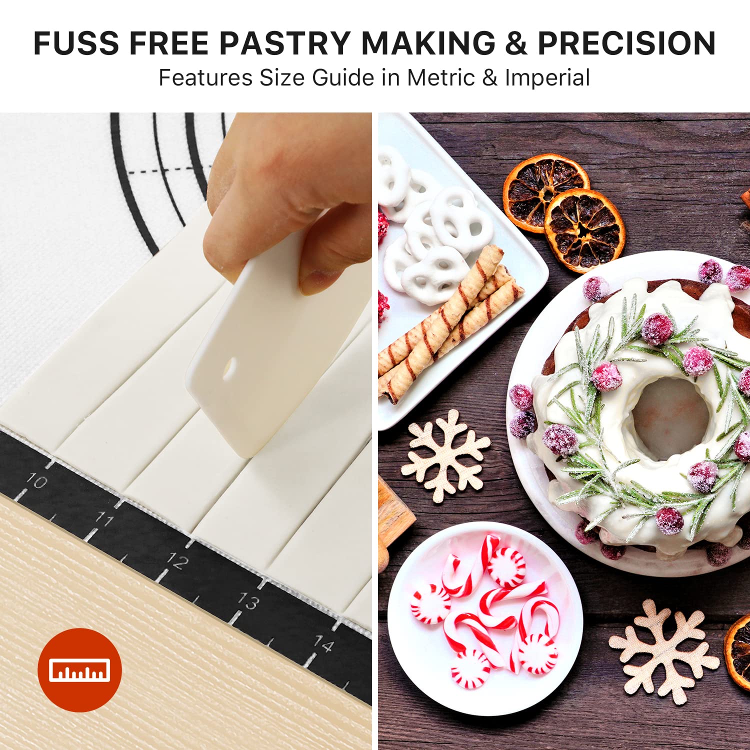 DANIA & DEAN Pastry Mat oven-safe compatibility allows seamless transfer to bakeware