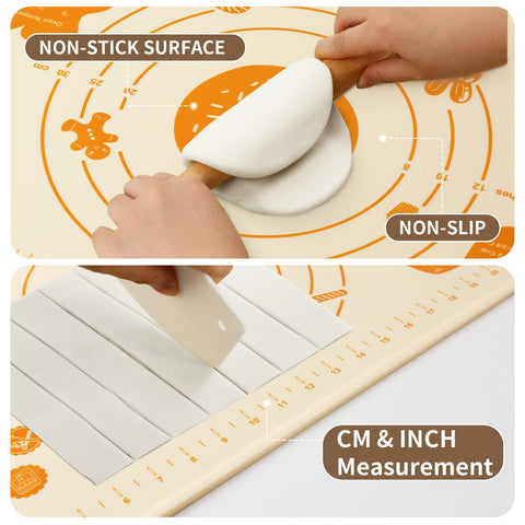 DANIA & DEAN silicone baking mat measurements highlight metric and inch guides for precise cuts