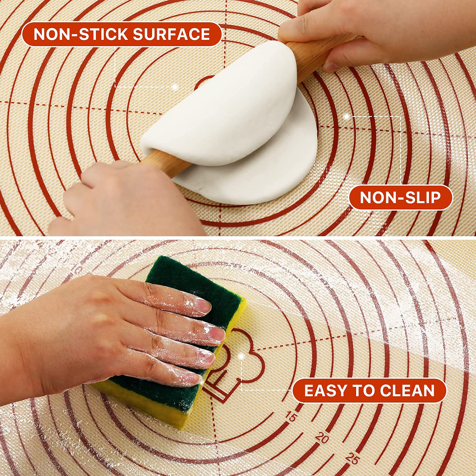 Dania & Dean silicone baking mat with measurements on the mat for precision