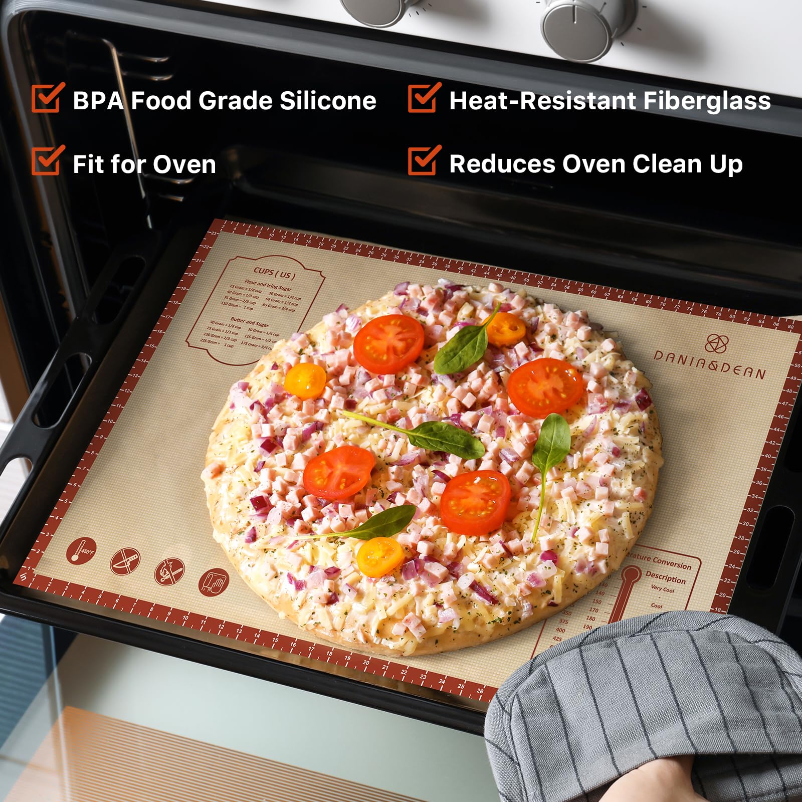 Dania & Dean silicone baking mat nonstick surface for easy cleanup