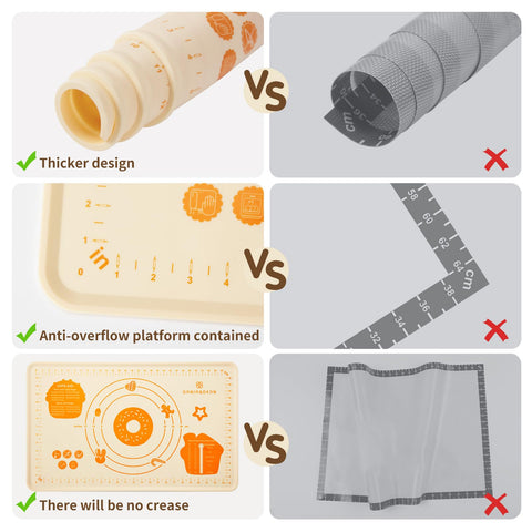 DANIA & DEAN silicone baking mat edge ridge contains spills and keeps counter clean