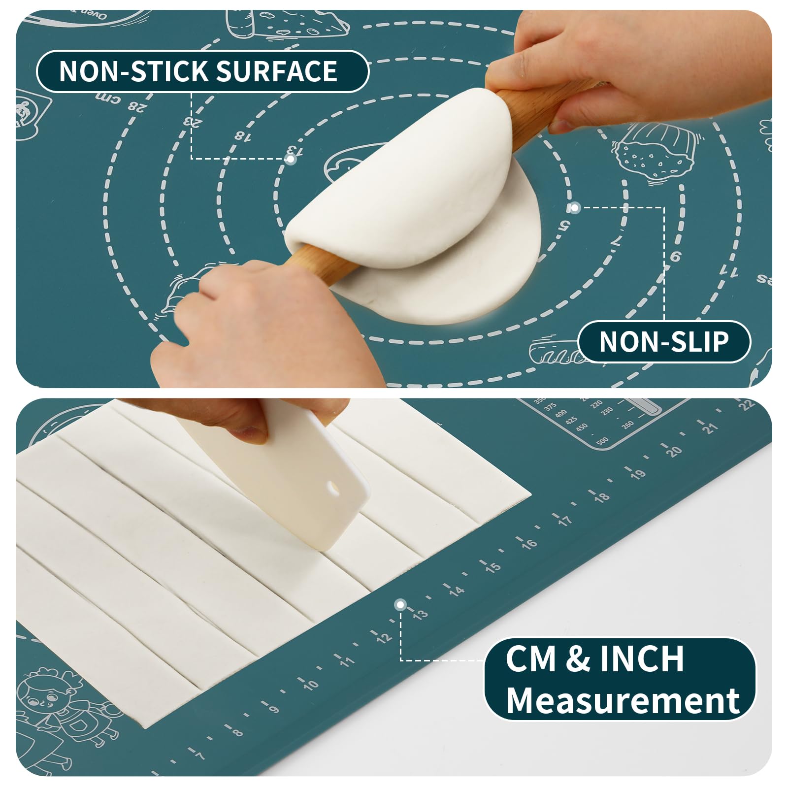 DANIA and DEAN non-stick surface and anti-slip bottom keep dough in place