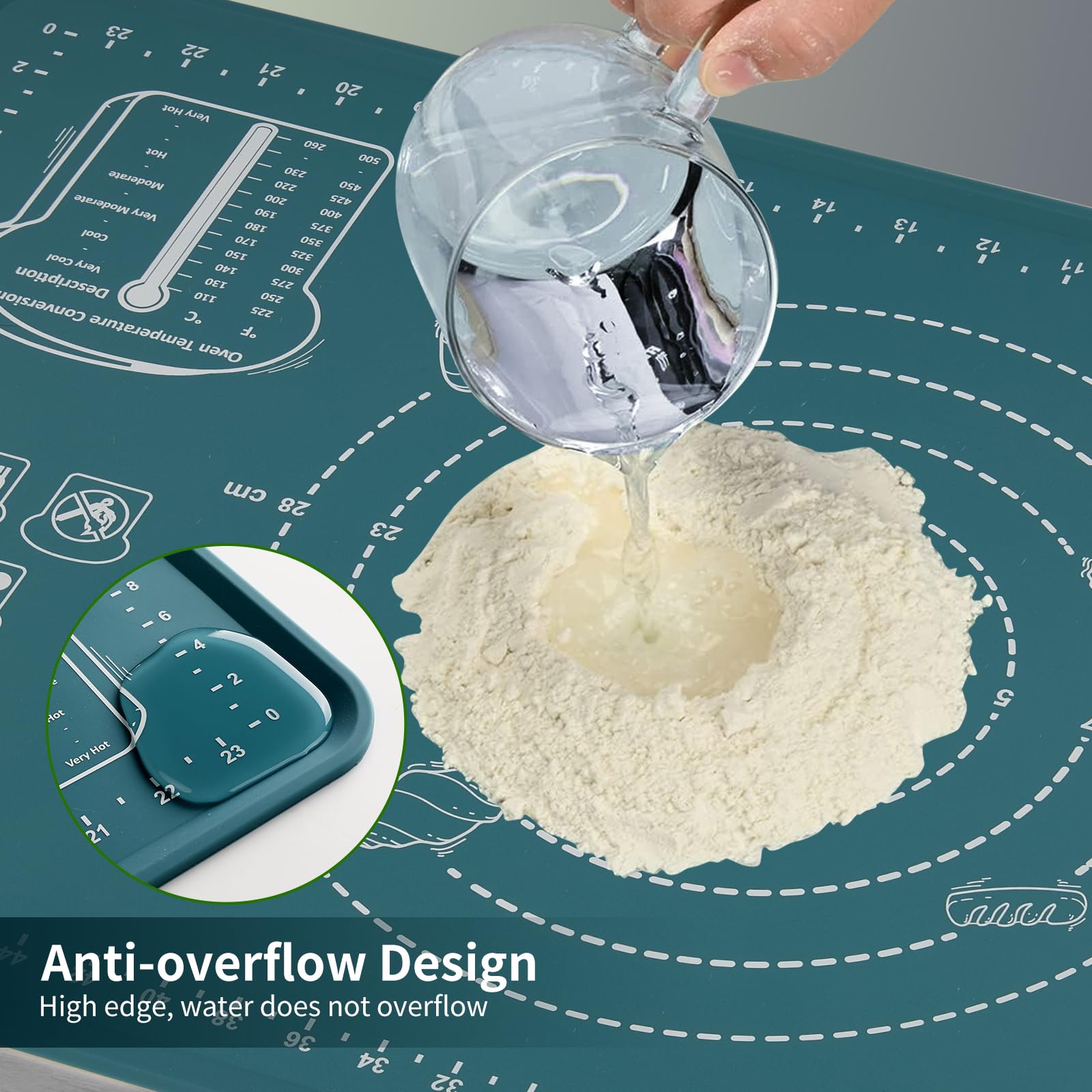 DANIA and DEAN mat with thick edge-height to contain spills and protect counters