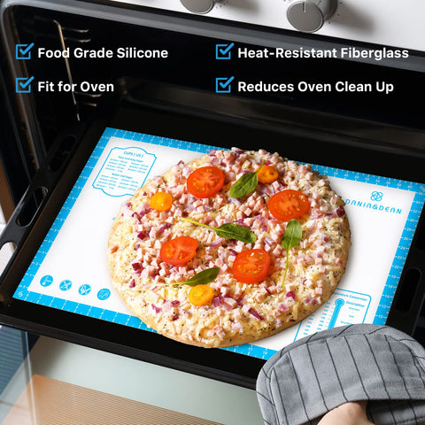 DANIA & DEAN 28x20 inch pastry mat laid flat on counter
