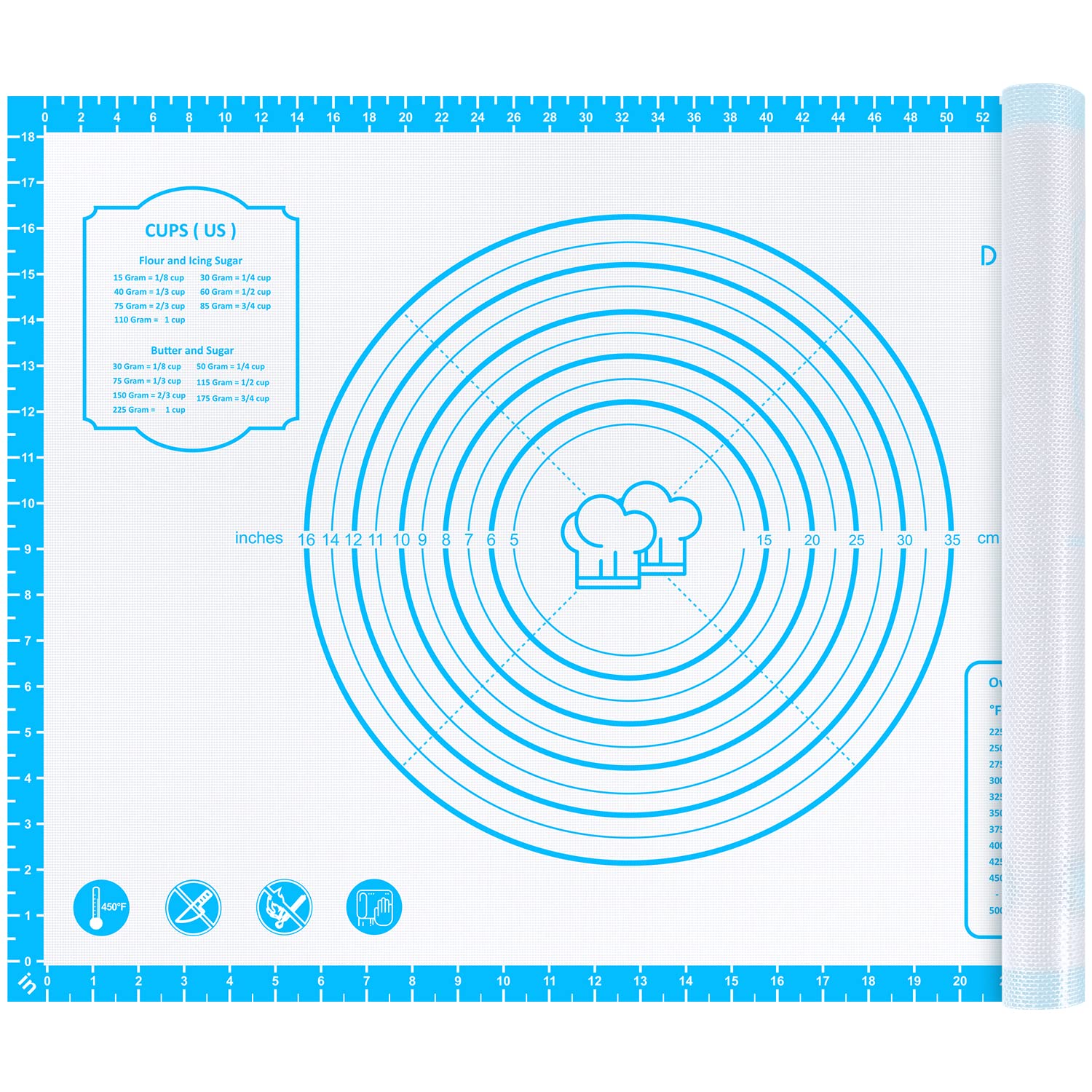 DANIA & DEAN silicone pastry mat with measurement grid for precise rolling