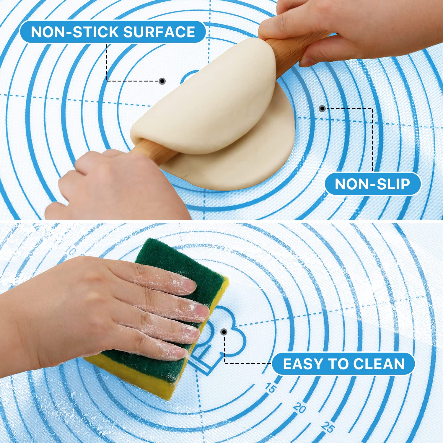 DANIA & DEAN non-slip base keeps mat steady during rolling