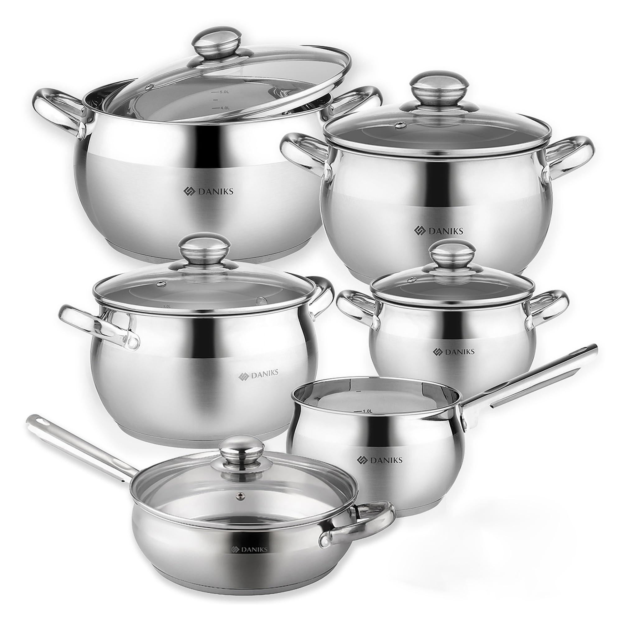 Daniks Classic 11-piece set displayed with durable tri-ply pots for even heating
