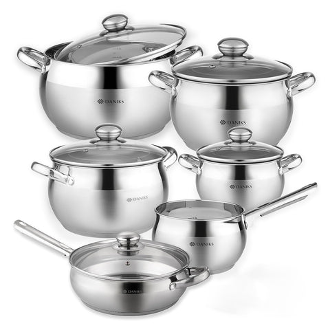 Daniks Classic 11-piece set displayed with durable tri-ply pots for even heating