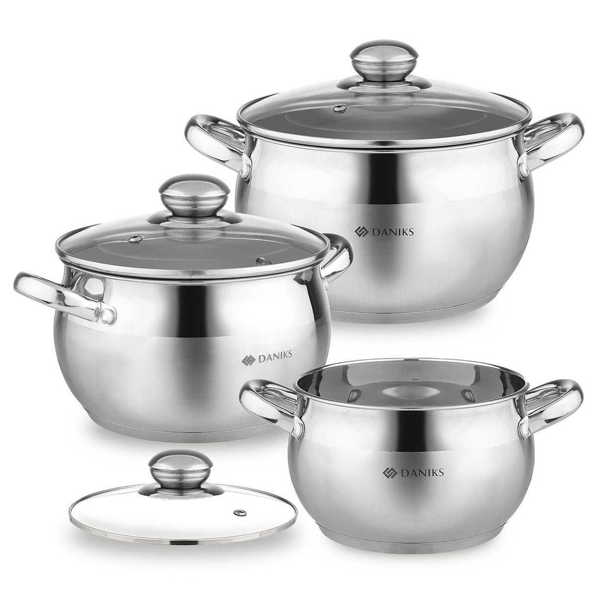 Daniks Classic 6-Piece set pots with lids for versatile home cooking