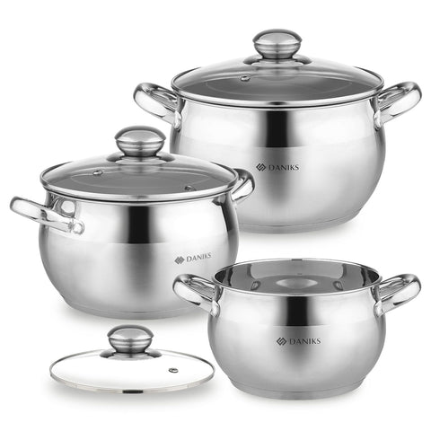 Daniks Classic 6-Piece set pots with lids for versatile home cooking