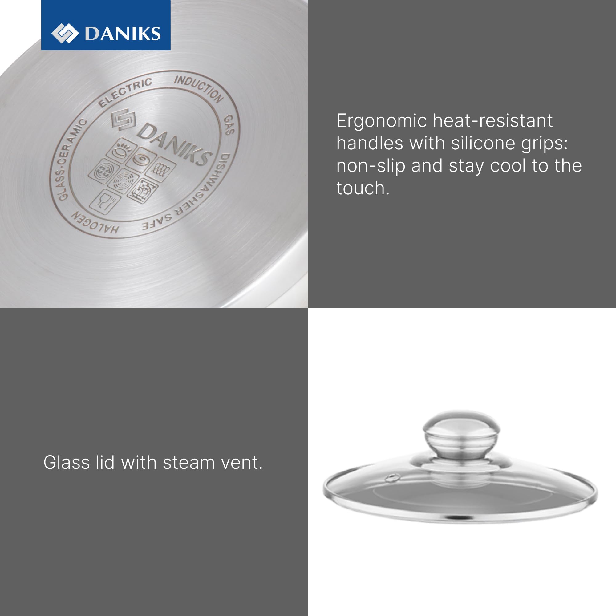 Daniks Classic 6.5qt pot with glass lid for large meals