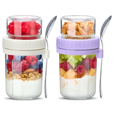 Danmu glass overnight oats container 16oz with dual layer keeps dry ingredients separate