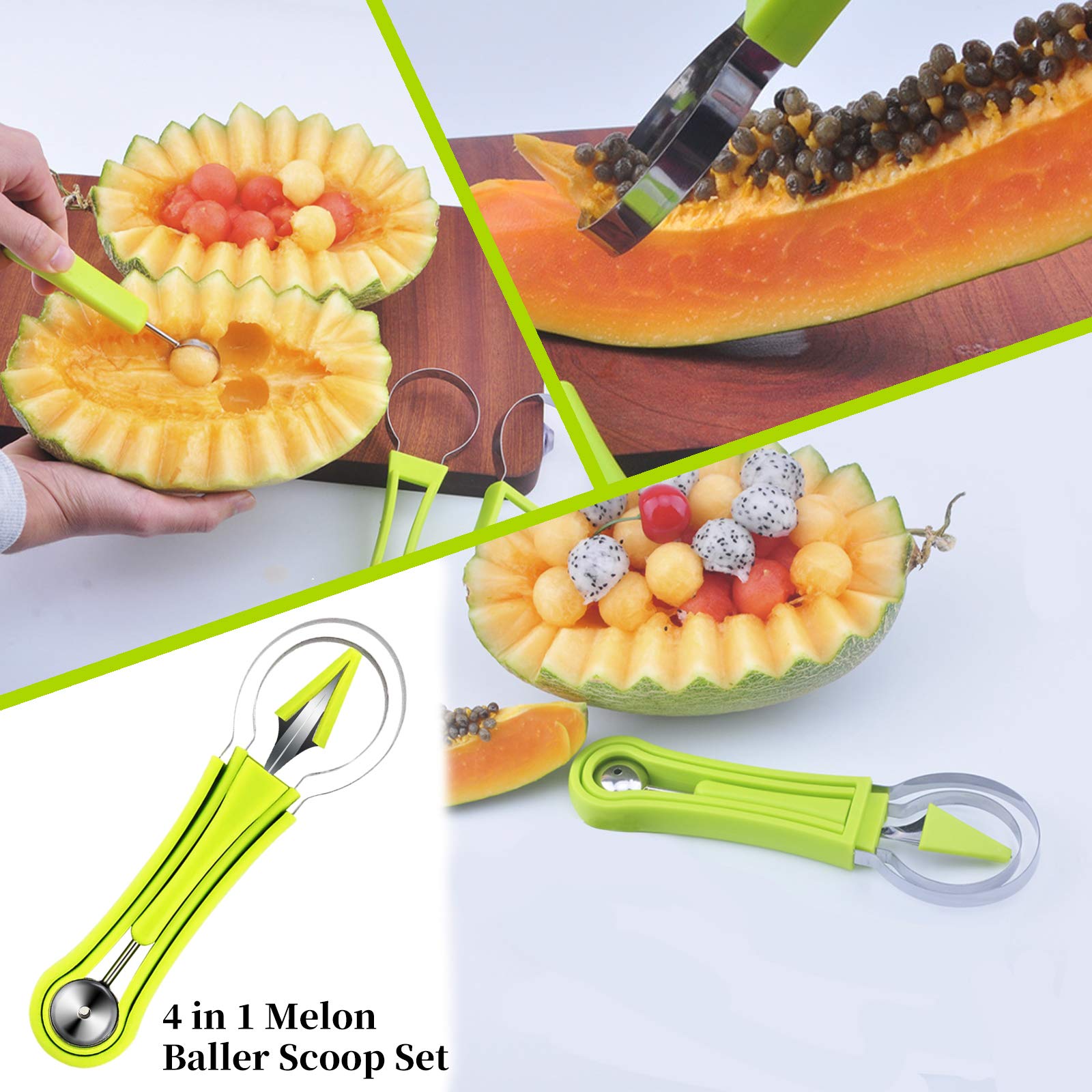 Daoeny four-in-one melon baller scoop with separate tools.
