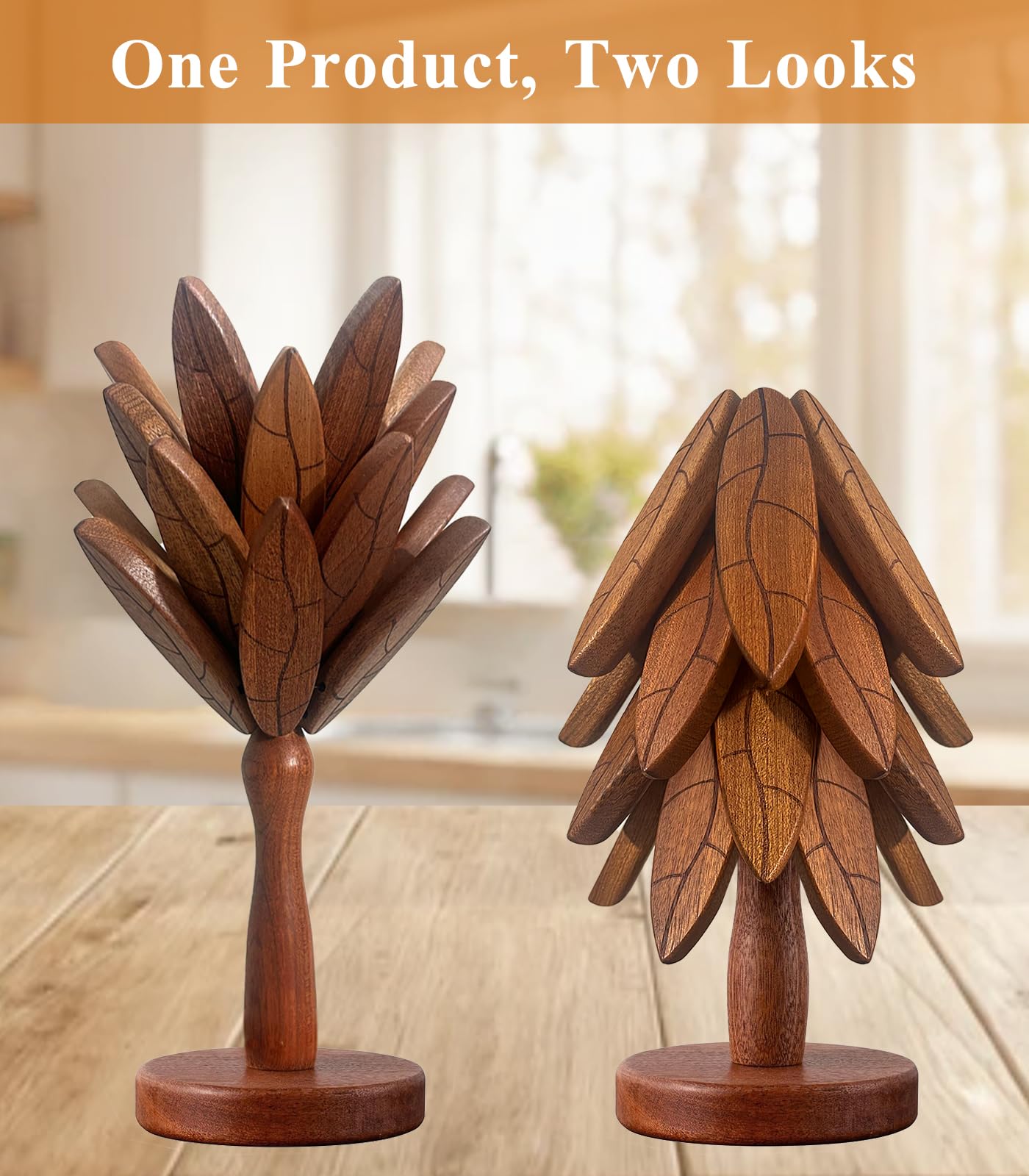 DAOLEMIJI tree trivet stand stores and unfolds for easy table use