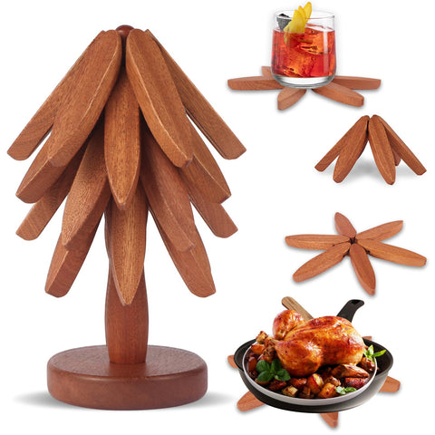 DAOLEMIJI wood Christmas tree trivet nest protects surfaces and enhances holiday table decor.