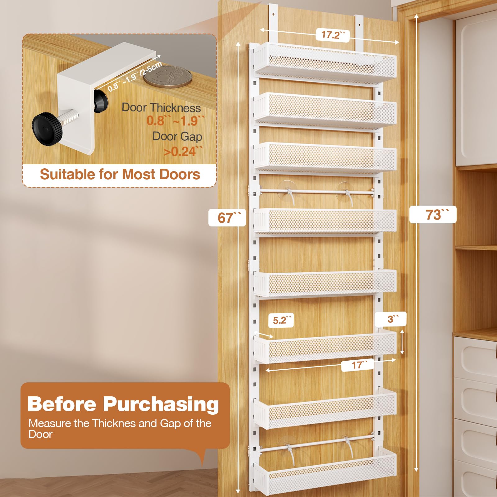 DAOTENGQL 8 tier metal frame over the door keeps tall bottles secure