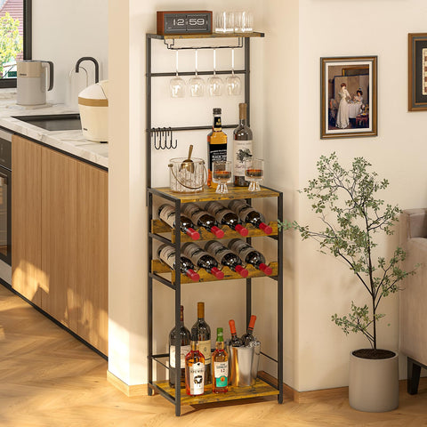 DAOUTIME 5-tier wine rack with glass slots for organized storage