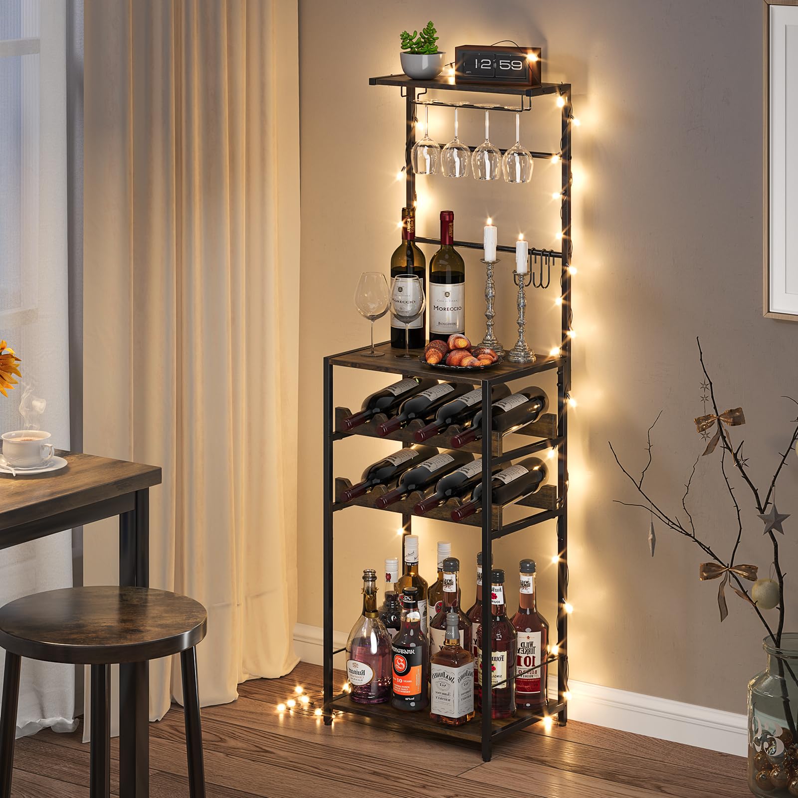 DAOUTIME 53-55 inch tall cabinet holds bottles and glasses securely