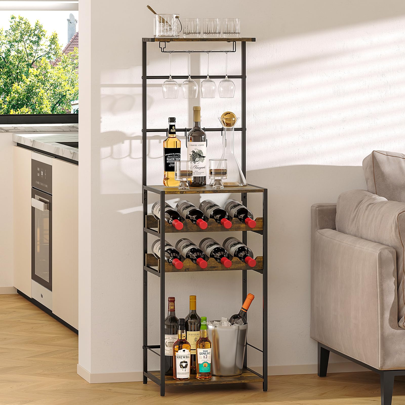 DAOUTIME freestanding corner bar design fits compact living spaces