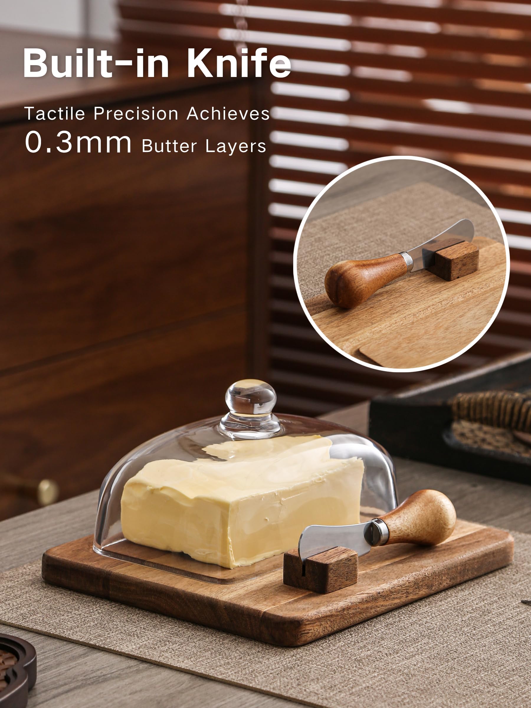 DAQJIOO bamboo base promotes hygienic, food-safe butter storage.