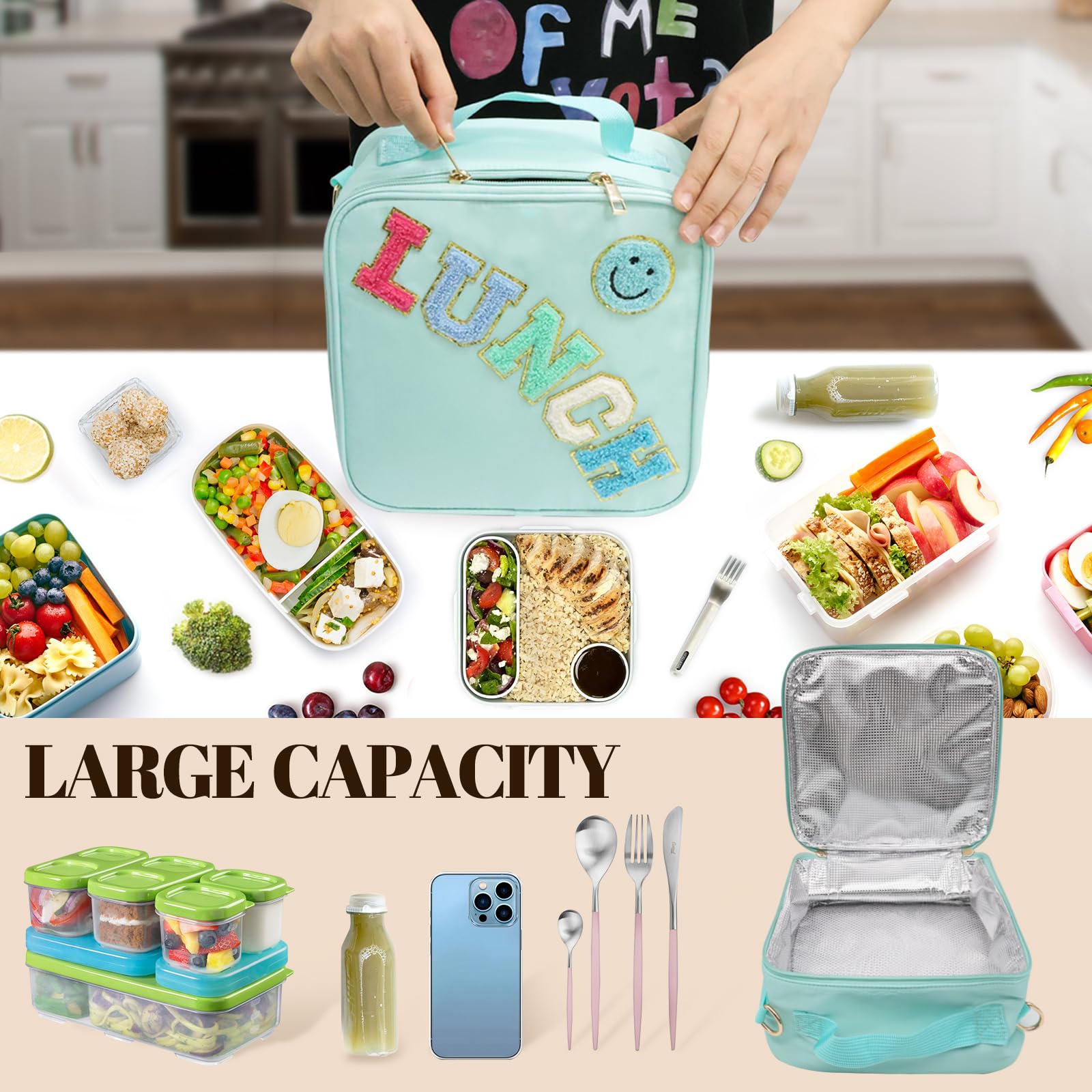 Dark Swan lunchbag features double zipper closure for secure packing.