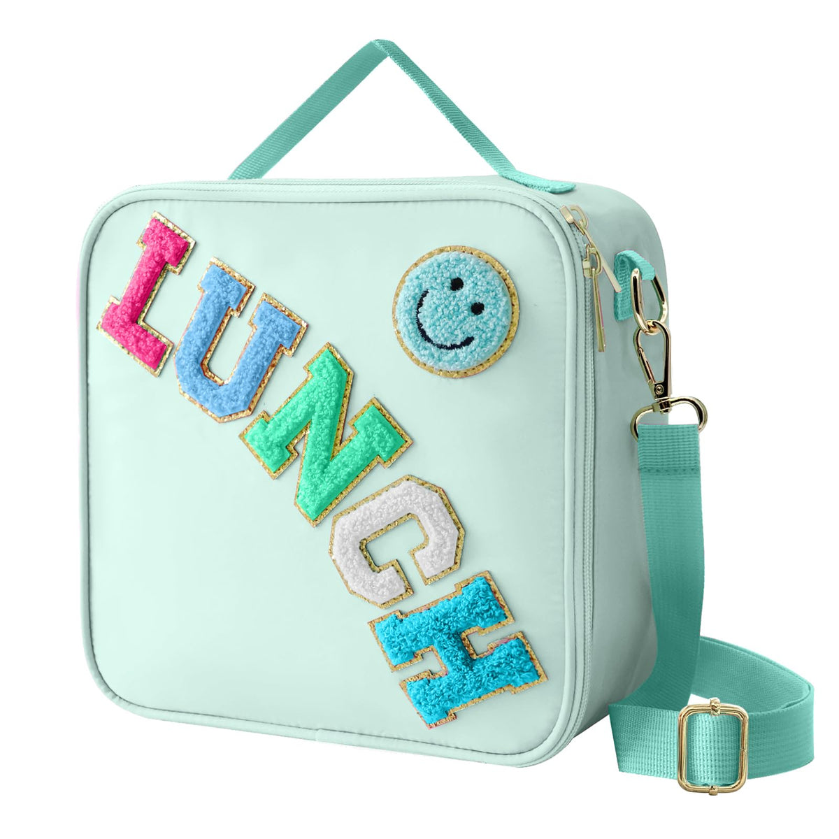 Dark Swan smiley lunchbag in green keeps meals cheerful and ready for school.