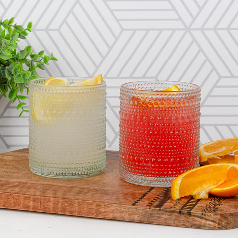 Darware Hobnail 12oz glass side view, sturdy everyday tableware.