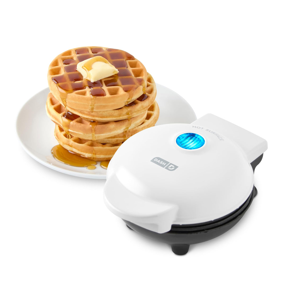 DASH Mini Maker top-view shows compact design for quick single-serve waffles.