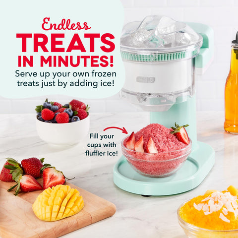 Dash Shaved Ice Maker creating fluffy snow cones for family fun.