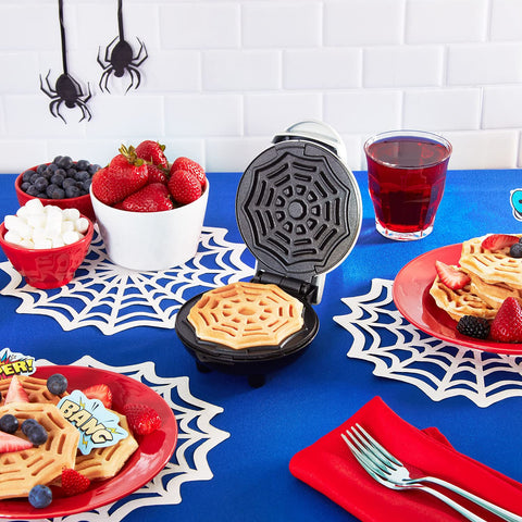 Dash Spiderweb Mini Waffle Maker white shell fits countertops anywhere.