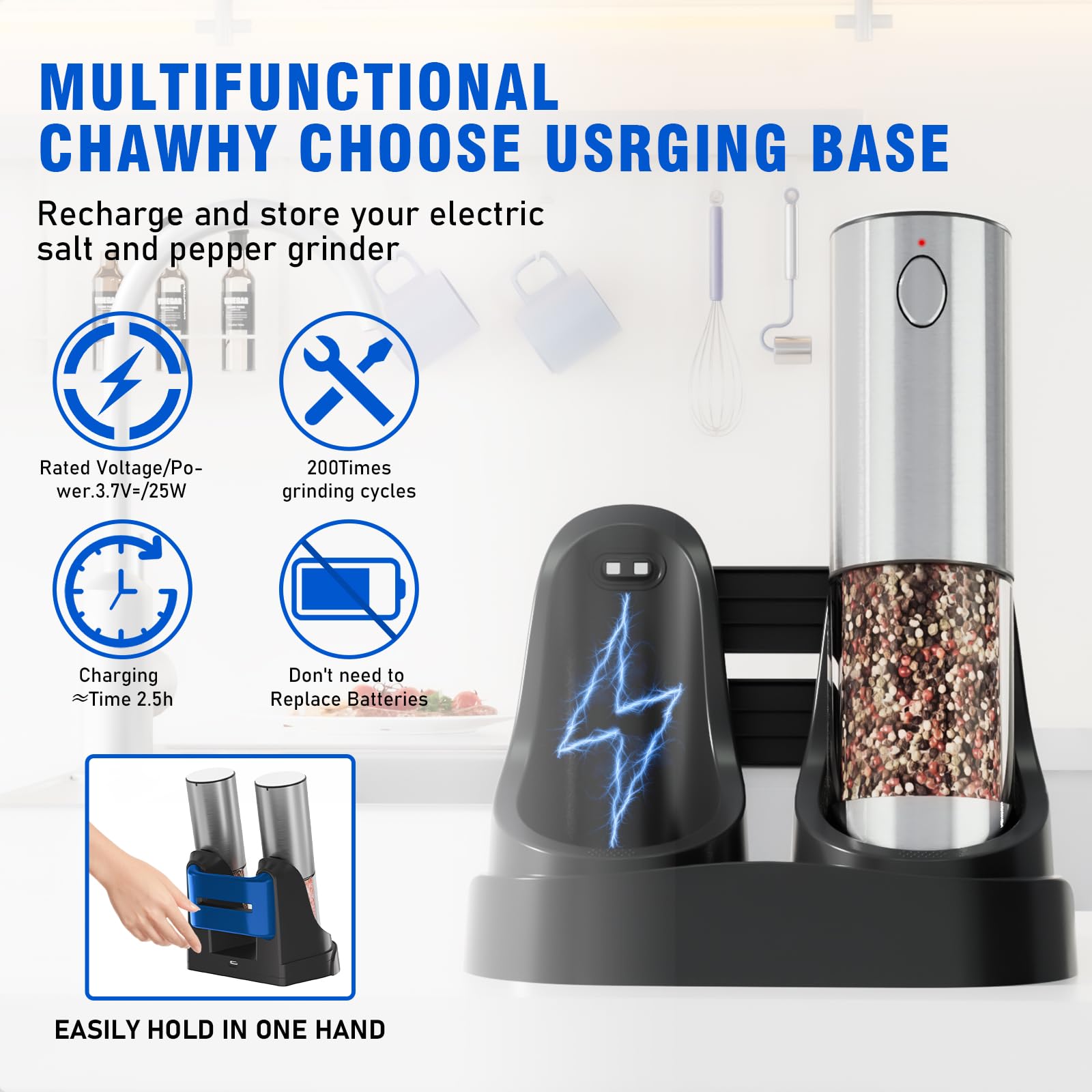 Daslich grinder transparent container showing 95 ml capacity for easy refills.