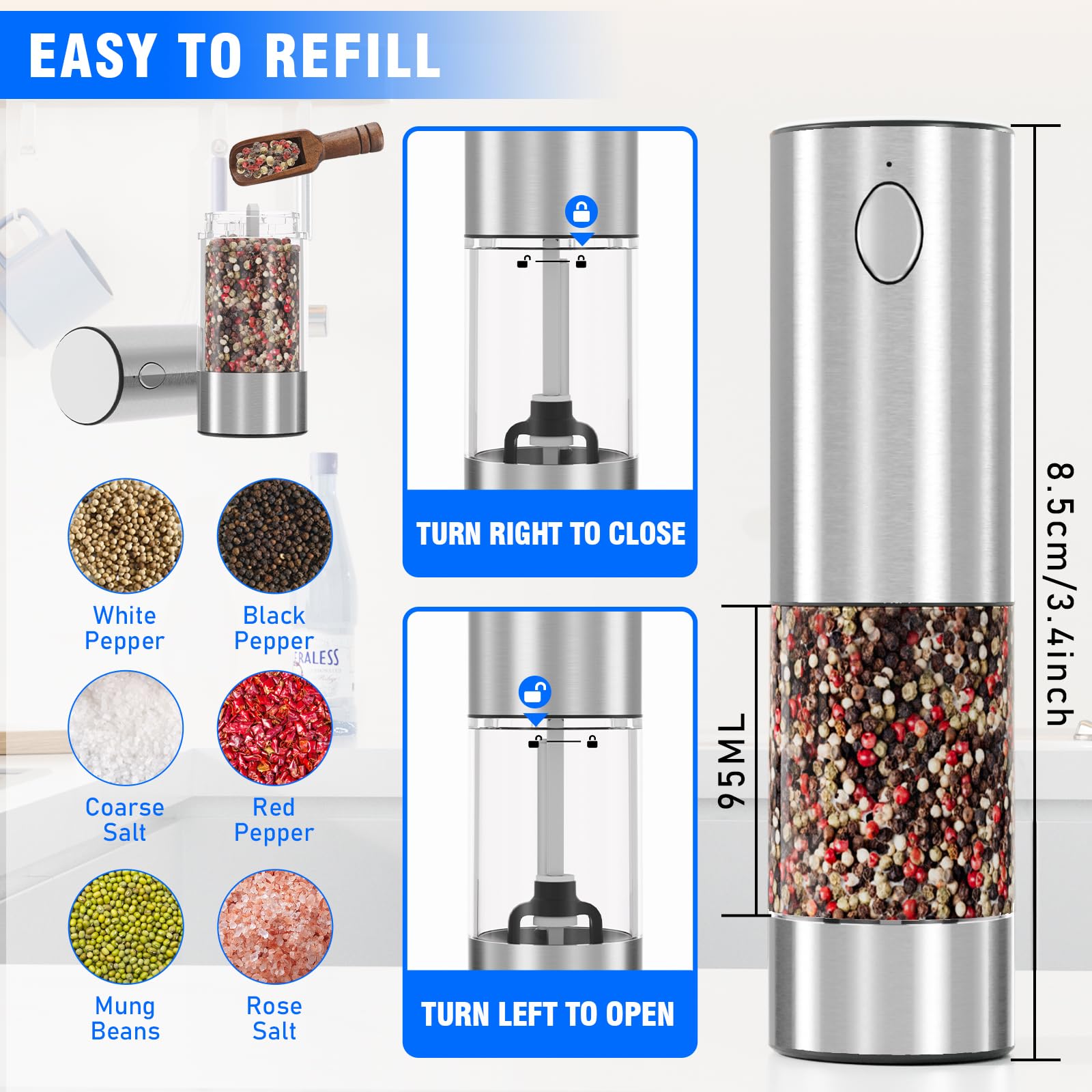 Daslich one-hand operation button for effortless seasoning.