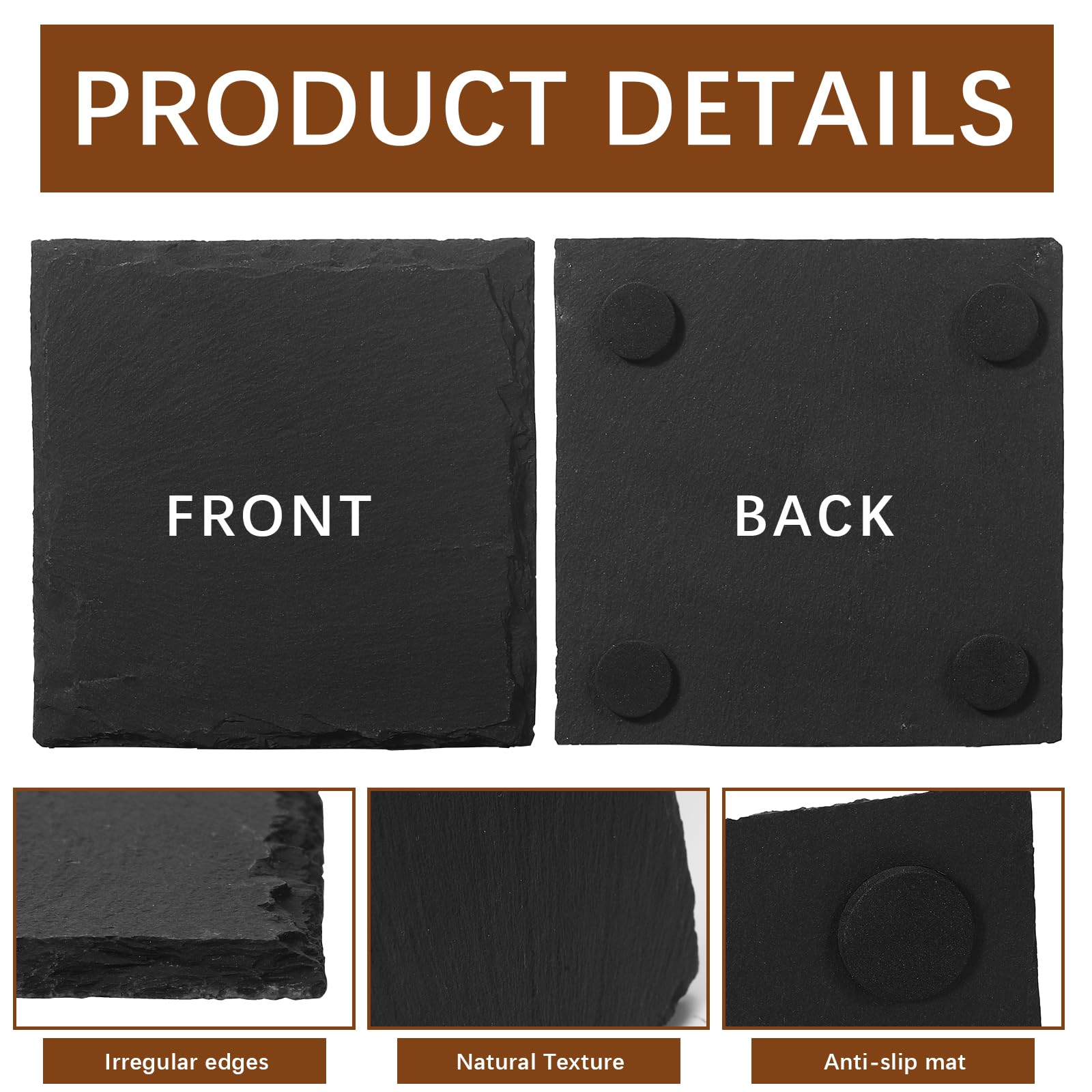 DASSNANE slate coaster anti-slip bottom keeps surfaces scratch-free.